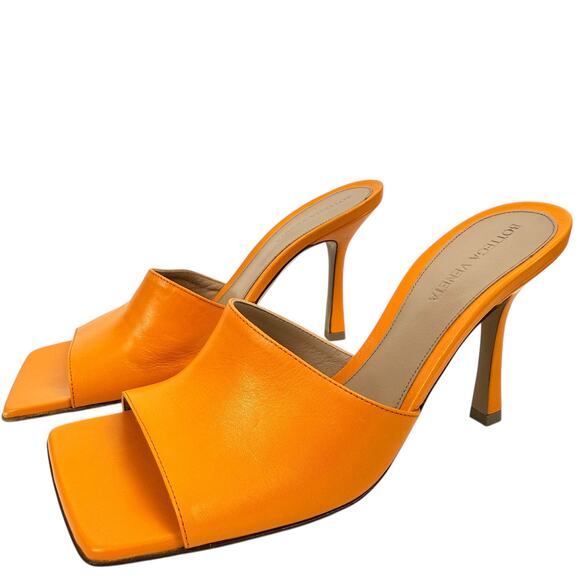 New Bottega Veneta Stretch Lamskin Leather Mules Orange Size 38 - Picture 3 of 9